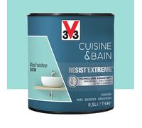 V33 Peinture multi-supports monocouche Cuisine & Bain Resist'Extrême® Satin, Bleu fraîcheur, 0,5L