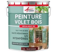 Peinture Volet Bois Microporeuse Sans Primaire 0.5 L Rouge basque | S'Applique sans Primaire, Résiste aux Uv et Intempéries, Fort Pouvoir Couvrant, Laisse Respirer le Bois - Arcane Industries