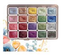 Peintures aquarelles métalliques - CACTOSE - Lot de 20 couleurs - Effet pailleté et nacré - Coffret en métal portable