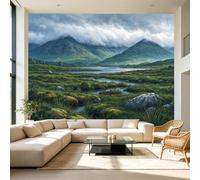 Peintures murales Lac Brumeux Highlands écossais Loch Moorland Boulders | Grand papier peint autocollant amovible pour salon, chambre à coucher, bureau