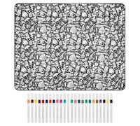 PEIZHIYC Couverture à colorier - 156 x 125 cm - Réutilisable - Avec 24 pinceaux de couleurs - Lavable - En velours - Pour enfants et adultes - Kit de bricolage créatif (fleur)
