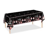 Pejlnd Décorations de retraite - Nappe de fête - 137 x 274 cm - Noir et rose - Étoile Happy Retimen-t - Nappe de fête rectangulaire jetable pour fête de retraite