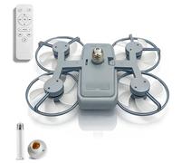 PEKJDS Lumière de ventilateur de plafond à LED de style drone - Trois modes de couleur réglables, lames pliables, lumières de ventilateur E27 avec télécommande, petit ventilateur (Grey)