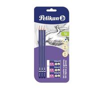 Pelikan 24005807 - Kit de 3 crayons graphite HB E 3 caoutchouc AL30, ensemble scolaire, bois certifié FSC, tige peinte à section hexagonale, Mines résistantes à la rupture