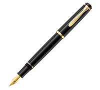 Pelikan Classic 200 Stylo-plume, noir, plume F, boîtier en résine précieuse avec éléments décoratifs plaqués or 24 carats, dans un étui cadeau