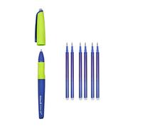 Pelikan Erase 2.0 Stylo Roller Effacable Ergonomique, Encre Bleue, pour Droitier et Gaucher, pour École, Rechargeable, 6 recharges incluses