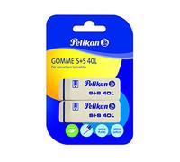 Pelikan Gommes à effacer S+S40, caoutchouc blanc doux, pour crayon en graphite, convient pour dessin technique artistique et usage scolaire, lot de 2