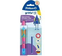 PELIKAN Griffix Lovely Pink - Stylo plume apprentissage pour gauchers, plume L, rose/turquoise, encre bleue