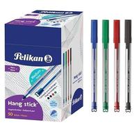 Pelikan Hang Stick Lot de 50 stylos à bille à pointe fine de 0,7 mm, encre à base d'huile indélébile, poignée triangulaire ergonomique, avec clip et boucle de suspension