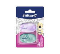 Pelikan Lot de 2 gommes ergonomiques, sans PVC et sans poussière, caoutchouc thermoplastique souple, pour crayons graphite, effet marbre en 4 couleurs (bleu, vert, violet, orange)
