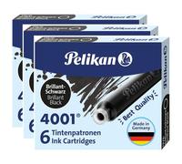Pelikan Lot De 3 Etuis De 6 Cartouches D'encre 4001 Tp/6 Noir