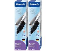 Pelikan R457 Twist Stylo roller pour droitier ou gaucher Argenté, 1 Unité (Lot de 2)