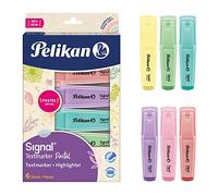 Pelikan Signal Pastel, surligneurs pastel couleurs assorties, à base d'eau, lavables, adaptés au contact de la peau, 3 largeurs de trait, lot de 6 pièces