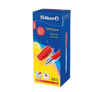 Pelikan Stick Pro Boîte de 20 Stylos à bille en plastique Rouge avec Corps transparent/Grip ergonomique