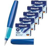 Pelikan Twist Stylo-plume, en acier inoxydable, largeur de trait M, avec cartouche d'encre (bleu profond + cartouches de rechange)