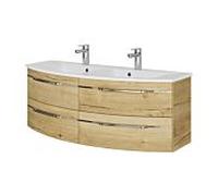 Pelipal Série 7045 ensemble lavabo double SET-167-101 Chêne Halifax pore synchrone, poignées chromé , 130 cm