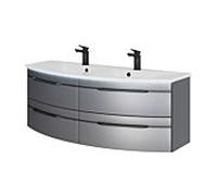 Pelipal Série 7045 ensemble lavabo double SET-167-107 gris acier métallisé / gris acier, poignées noires, 130 cm