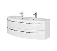 Pelipal Série 7045 ensemble lavabo double SET-167-112 blanc brillant / blanc brillant, poignées chromé , 130 cm