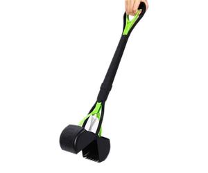 Pelle à déjections canines avec long manche de 71 cm, équipée d'une pince pour faciliter la collecte, éliminant ainsi le besoin de se pencher