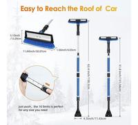 Pelle à neige 3-en-1 avec raclette, manche ergonomique en mousse et tête de brosse pivotant à 180 degrés pour voitures, camions et SUV, bleue, 158 cm