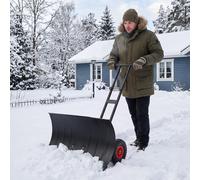 Pelle à neige ALIGHTUP avec roues, lame en acier de 92 cm, manche de 100 cm, barre de poussée réglable, ergonomique, idéale pour les trottoirs et les allées, couleur noire