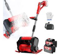 Pelle à Neige sans Fil, Largeur de 30 cm, Moteur sans balais | Puissance de 1200 W, 9800 tr/min, poignée réglable, indicateur de batterie, déneigement des terrasses(Red,2 Batteries)