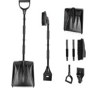 Pelle à neige Unyqoos® 3-en-1 avec brosse rotative à 360°, grattoir à glace et racloir à neige – amovible, gain de place, manche en acier inoxydable avec mousse antidérapante