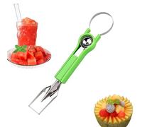 Pelle à pastèque portable 4 en 1 avec poignée ergonomique en acier inoxydable - Outil de boule de pastèque pour melons cantaloupe, kiwis, maison, cuisine, camping, pique-nique, restaurant, bac à
