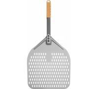 Pelle à pizza carrée perforée Hendi avec manche court, en bois et aluminium