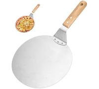 Pelle à Pizza, Pelle Pizza en Acier Inoxydable, 10 Pouce Pelle à Pizza Ronde avec Poignée en Bois et Plateau Métallique en Acier Inoxydable, Spatule Idéal pour Pizza, Pain et Pâtisseries, Argenté
