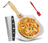 Pelle à Pizza, Pelle Pizza en Inox 30 cm Pizza Paddle en Aluminium avec Poignée Pliable Pizza Peel Set Avec Roulette à Pizzas et Pinceau à Huile pour Pizzas Pain et Pâtisseries (Argenté)