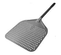 Pelle à pizza perforée 35.5cm (14 po) avec long manche en aluminium anodisé dur, pivotante, professionnelle.