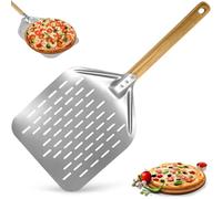 Pelle à Pizza Perforée 39,5 x 30 cm avec Poignée en Bois Longue Amovible, Spatule Pizza en Aluminium 12 Pouces, Coupe à Pizzas Grande Surface, Pelle Pain Cuisson Professionnelle pour Barbecue et Four