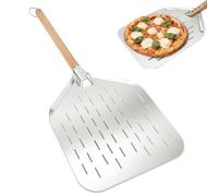 Pelle à pizza perforée 40 x 30 cm - Pelle à pizza perforée de 30 cm - Pelle à pizza professionnelle avec grande surface - Poignée en bois amovible - Pour pain à pizza fait maison