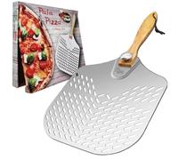 Pelle à pizza perforée - Pelle à pizza en aluminium - Avec manche pliable, professionnelle, nouvelle perforation professionnelle, robuste jusqu'à 4 kg. - Pour cuire du pain, des pizzas et des gâteaux.