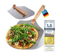 Pelle à pizza professionnelle XXL, Glissière à pizza en aluminium modèle Premium avec poignée en bois, Spatule à pain carrée, Accessoires indispensables pour les pizzaiolos (Poignée pivotante)