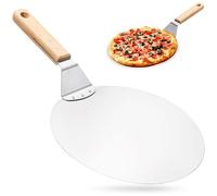 Pelle à pizza ronde en acier inoxydable de 20,3 cm, avec poignées en bois, épaisse de 5 mm, résistante à la chaleur de -51 °C à 250 °C, pour pizza, pain, cupcakes, pâtisseries (25,4 cm)