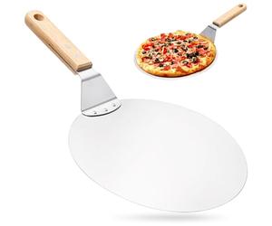 Pelle à pizza ronde en acier inoxydable de 20,3 cm, avec poignées en bois, épaisse de 5 mm, résistante à la chaleur de -51 °C à 250 °C, pour pizza, pain, cupcakes, pâtisseries (25,4 cm)