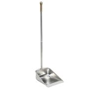 Pelle à Poussière en Fer à Long Manche pour Garage et Maison | Bord Arrondi Plié, Base Légèrement Surélevée, Large Ouverture, Contact au Sol, Argenté