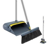 Pelle à poussière pliable peu encombrante avec long manche et design en forme de peigne, balai vertical, pivotant à 180 degrés pour le nettoyage des sols dans la maison, la cuisine, le bureau (gris)