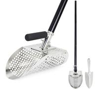Pelle à sable pour détection de métaux, pelle de détection de métaux avec longue poignée en fibre de verre, tamis à sable en acier inoxydable pour la plage, râteau à puces de sable, accessoires de