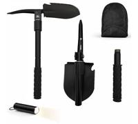 Pelle pliante 6 en 1 - Outil multifonction de survie | BURI Outil multifonction en acier inoxydable avec sac, lampe de poche, scie, hachette et couteau pour extérieur et bushcraft