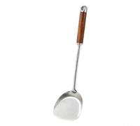 Pelle wok en acier inoxydable 316 avec poignée en bois de noyer résistante à la chaleur et pour poêles wok casserole anti-rayures ergonomique pour rôtir remuer réversible argent 38,5 x 10 cm
