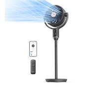 PELONIS Ventilateur sur pied intelligent WiFi 10" avec télécommande | Moteur DC ultra-silencieux 24 dB, oscillation 3D et contrôle via Alexa/iOS | Flux d'air Turbo avec 7+9 pales pour chambre/bureau (
