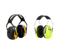 Peltor 3M Casque anti bruit X2 ; protection des oreilles, protection auditive & 3M Casque antibruit enfant H510AK, vert fluo. Taille ajustable. Contre des niveaux de bruit