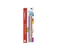 pencil 160 - pack de 3 crayons graphite hb avec bout gomme - rose bleu clair orange