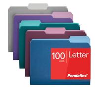 Pendaflex 02315 Lot de 100 chemises de classement bicolores, format lettre, assortiment de 5 couleurs (bleu sarcelle, violet, gris, bleu marine et bordeaux), onglets coupés sur 1/3