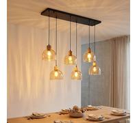Pendelleuchte Globo, Suspension Salle à Manger, Métal Noir Verre Ambre, H 130 cm