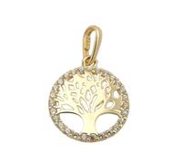 Pendentif 11mm bord arbre de vie avec zircone OR 9Kt