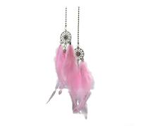 Pendentif attrape-rêves en plumes fait à la main, ornement de rétroviseur bohème avec couleurs vives, décoration d'intérieur de véhicule ethnique hippie à suspendre (rose)